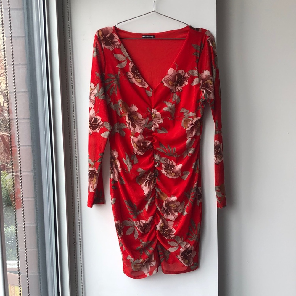 Charlotte Russe Red Floral Ruched Floral Dress!